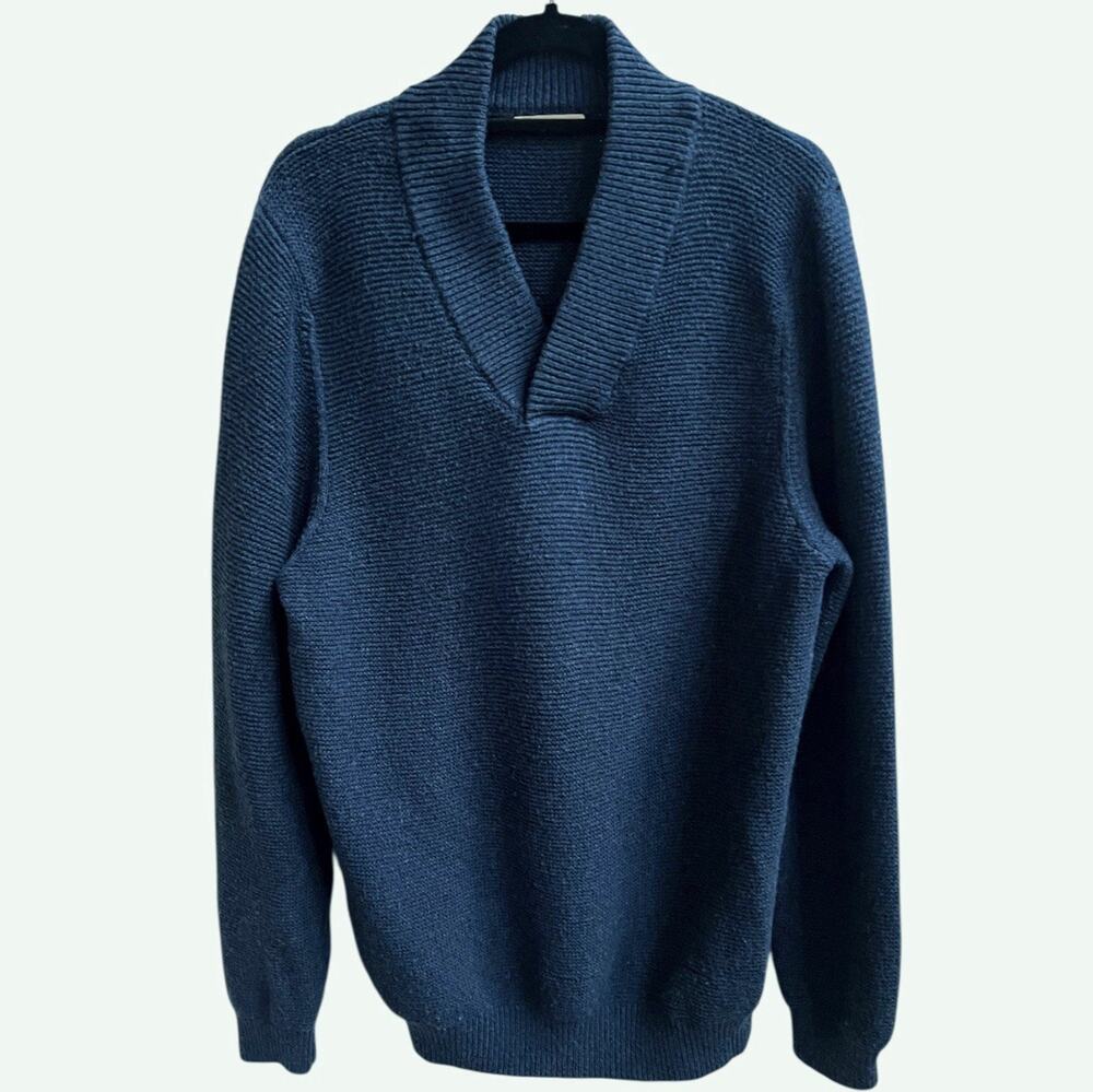 Marine Layer Sweater Mens Sz XL Blue Shawl Collar Wool Blend Pullover Knit